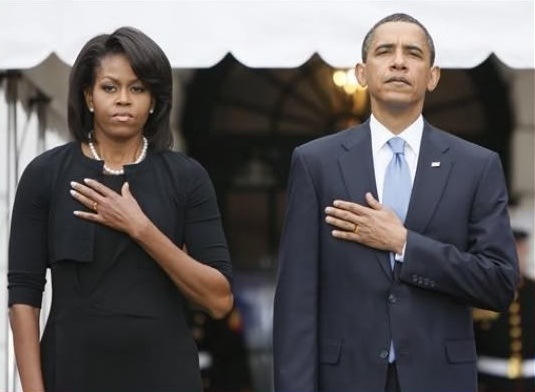 Comrades Michelle and Barack Left hadn Pledge of Allegiance