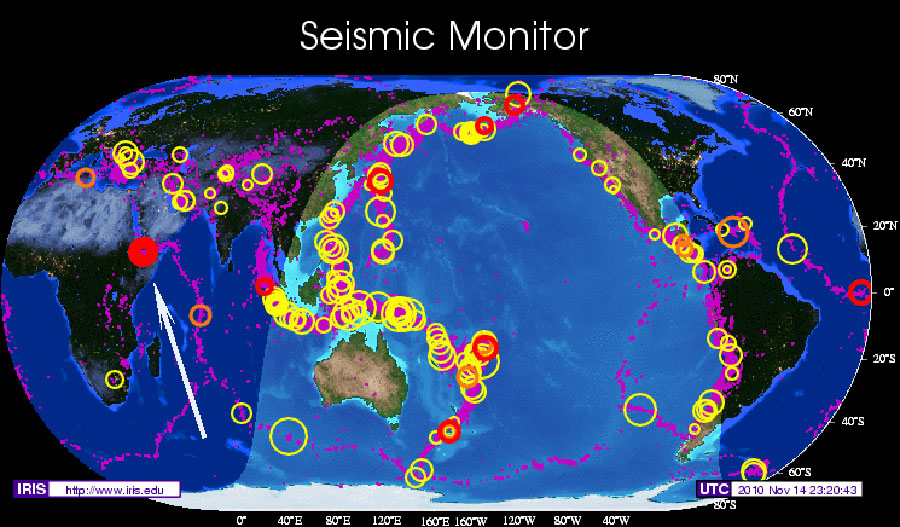 earthquake map of world. IRIS World Map Nov 14 2010