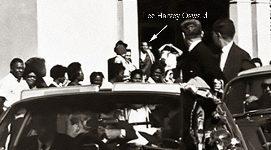 Lee Harvey Oswald at entrance landing of Texas School Book Depository on Nov. 22, 1963 