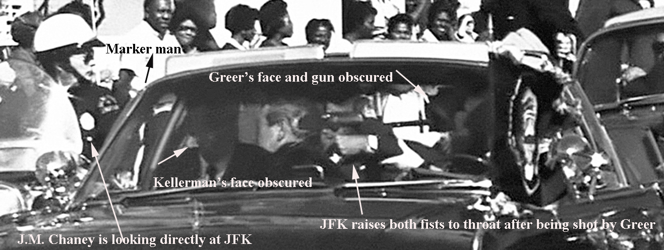 Crop of JFK reacting to throat shot from limo driver Willaim Greer
